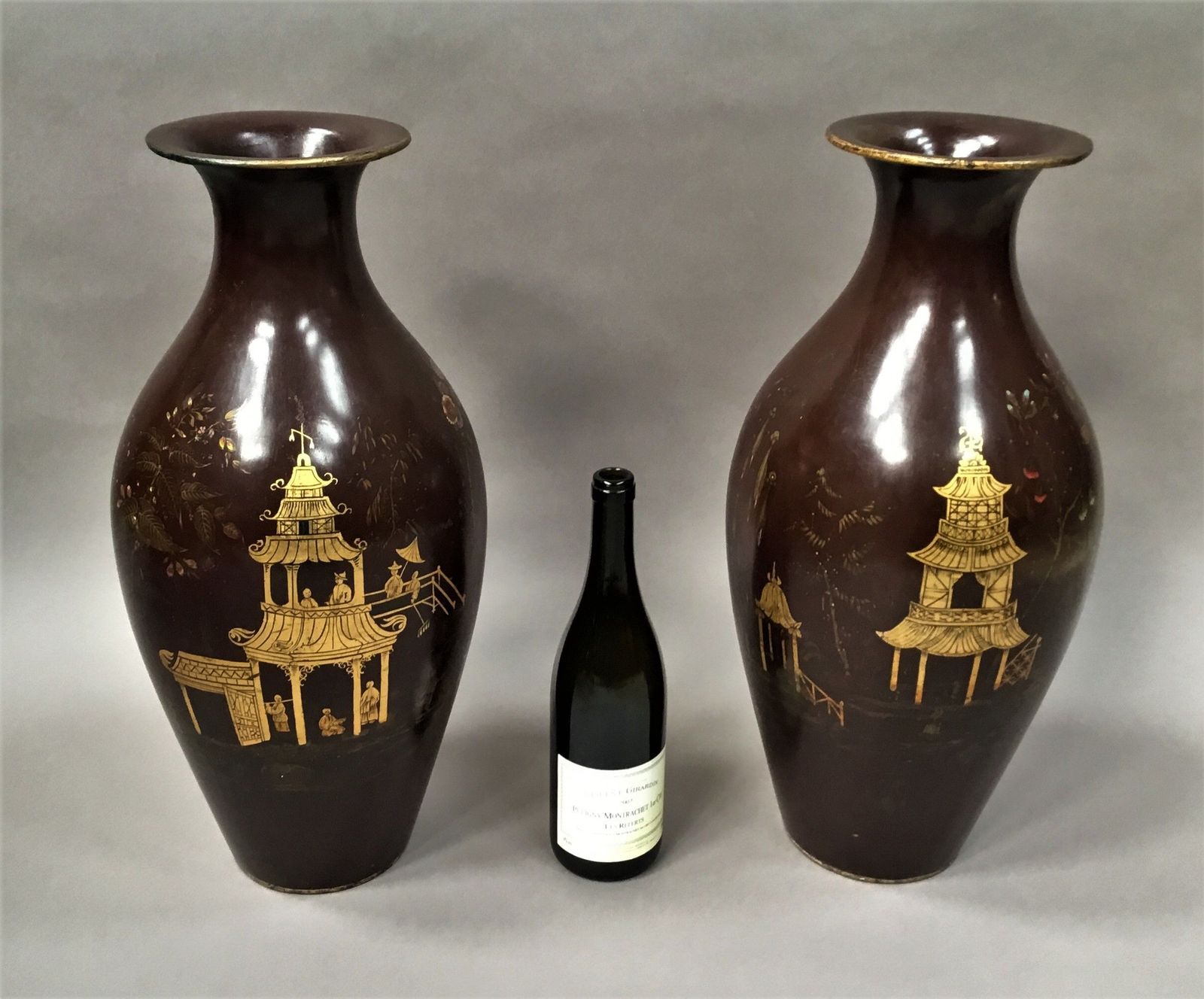 19th Pair Of Lacquered Papier Mache Vases By Jennens & Bettridge photo furniture