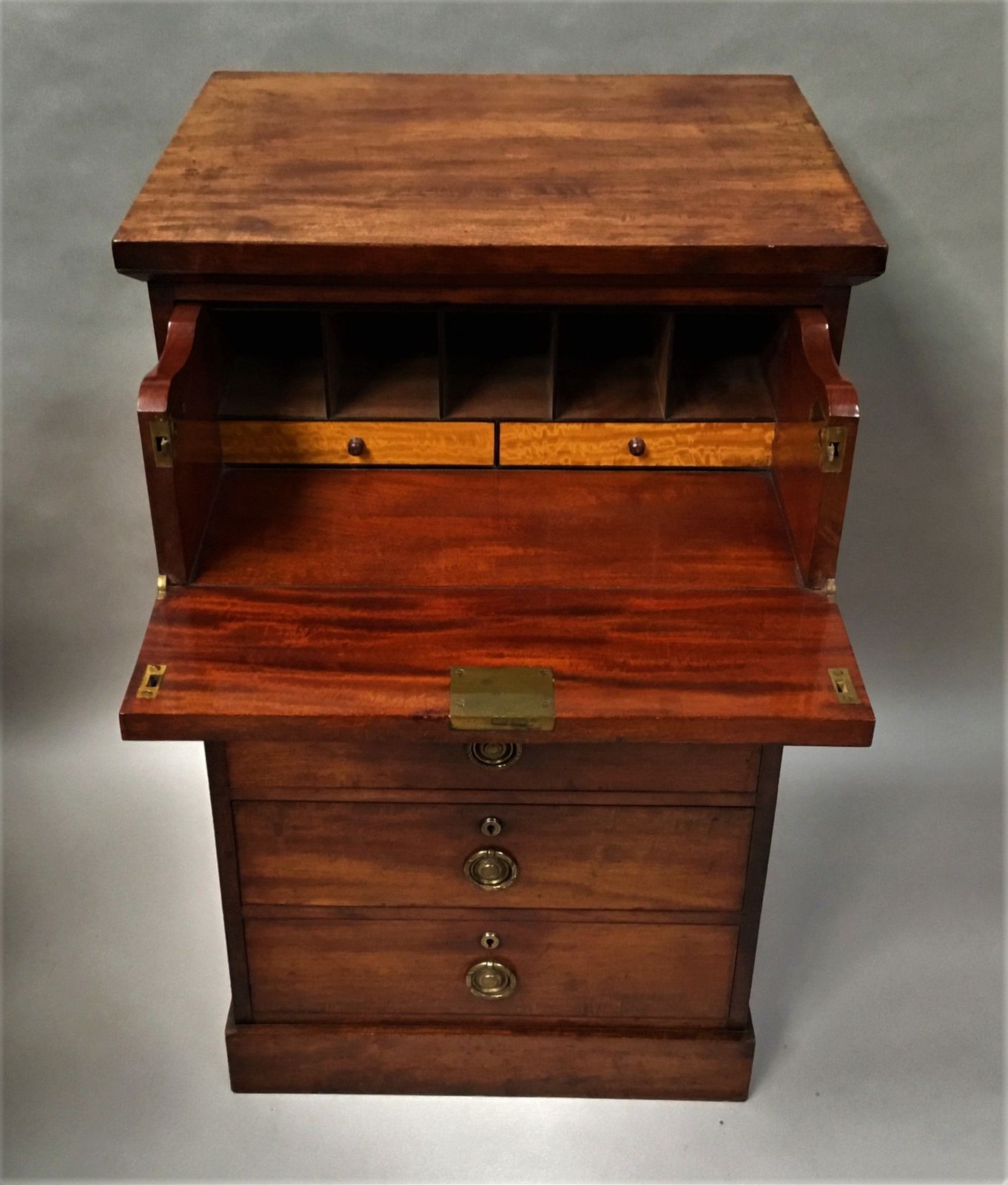 Regency Mahogany Secretaire Chest Of Drawers Pedestal Cabinet photo vintage