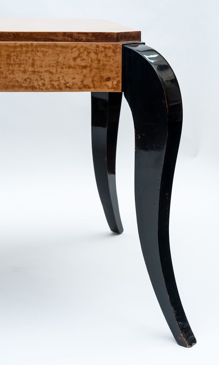 Art Deco Birds Eye Maple And Ebonised Center Table photo for sale
