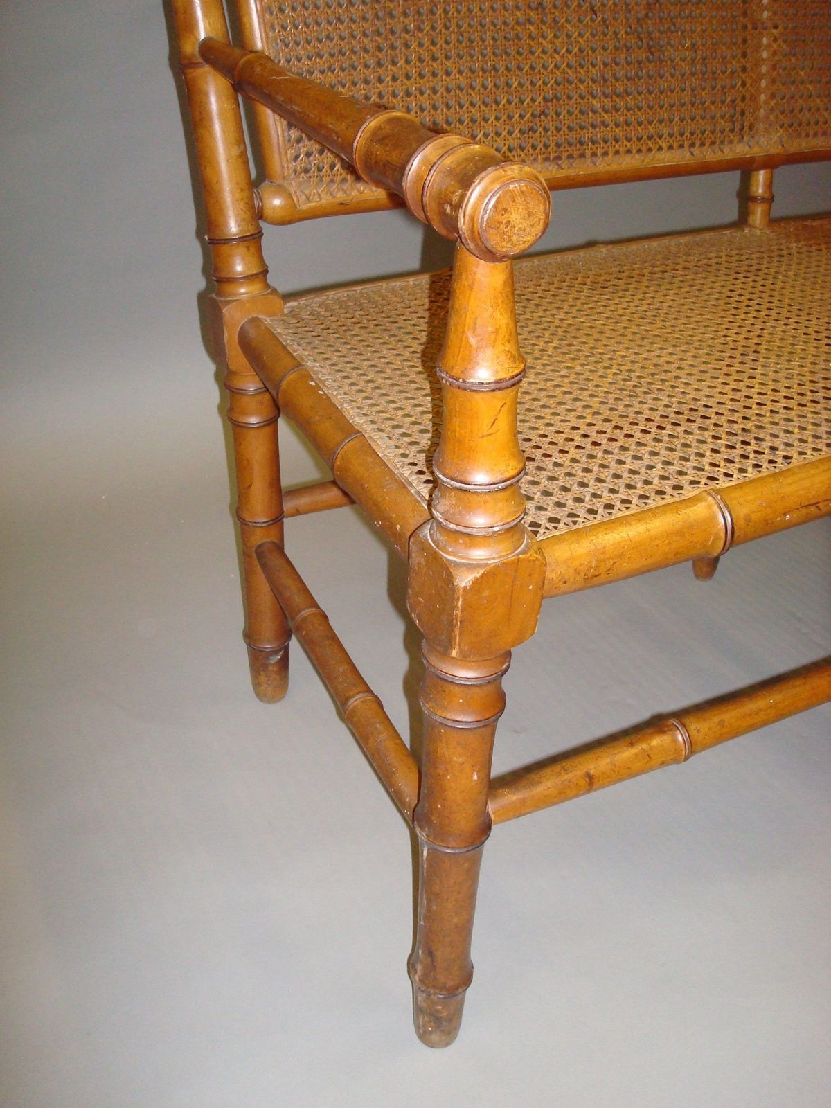 C19th Cherrywood Faux Bamboo Settee photo vintage