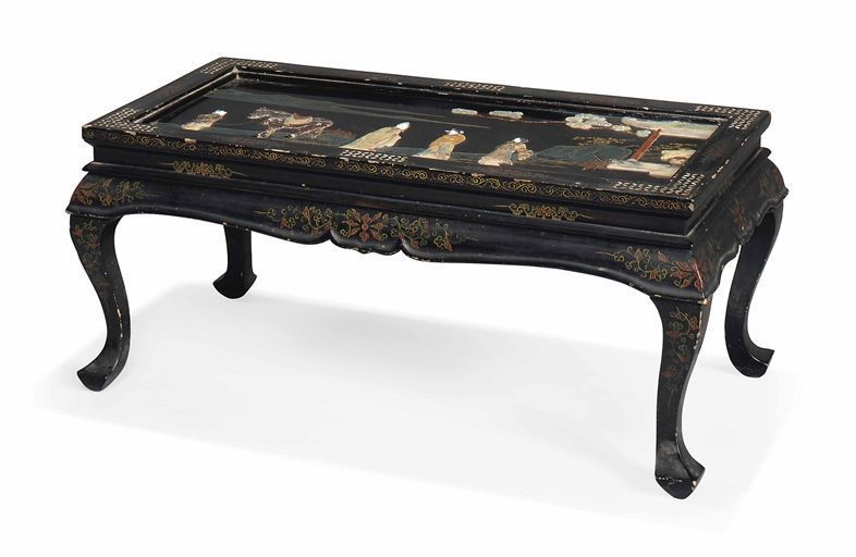 C20th Chinese Black And Gilt Lacquered Low Table photo vinterior