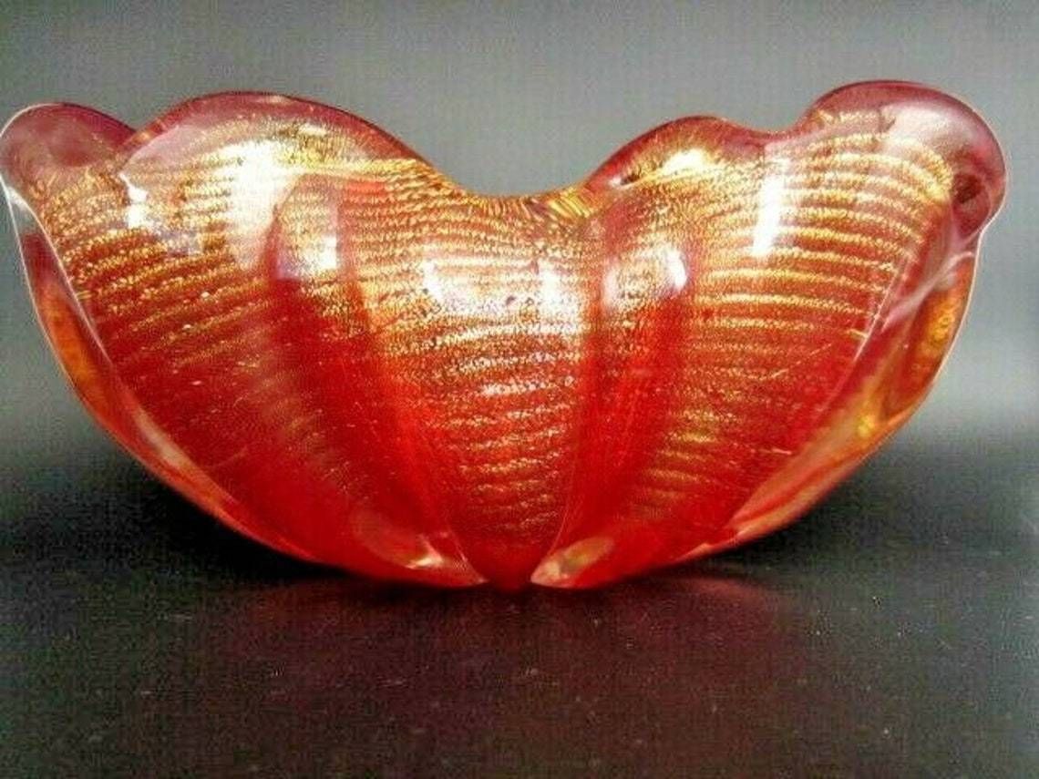 photo furniture 24k Gold Rope Art Glass Bowl Barovier Toso Square Murano Red Xxl Cordonato Doro