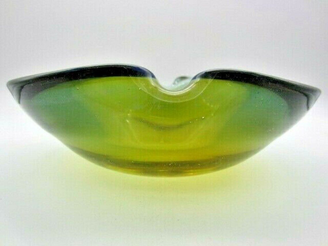 Olive Mid Century Murano Sommerso Poli Seguso Era 60’s Art Glass Bow Tie Bowl photo furniture