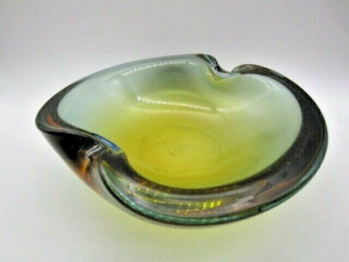 Olive Mid Century Murano Sommerso Poli Seguso Era 60’s Art Glass Bow Tie Bowl photo for sale