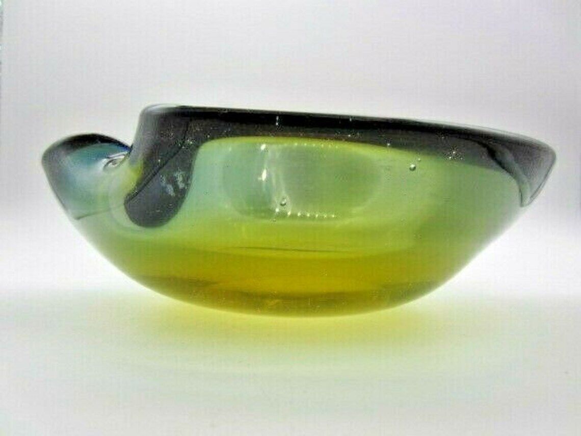 Olive Mid Century Murano Sommerso Poli Seguso Era 60’s Art Glass Bow Tie Bowl photo Home Decor