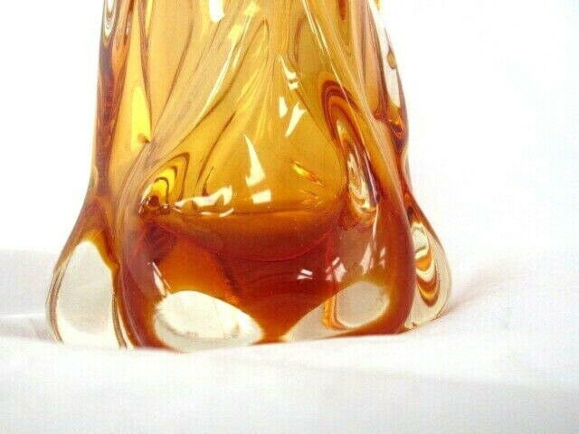 photo furniture Urano Abstract Art Glass Palm Tree Vase Red Amberina Gold Italy C50s Vintage