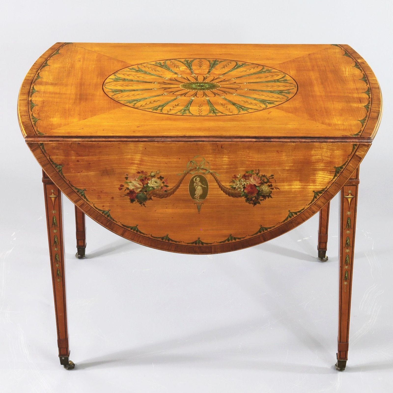 George III Satinwood And Kingwood Polychrome Painted Oval Pembroke Table C1790 photo vinterior