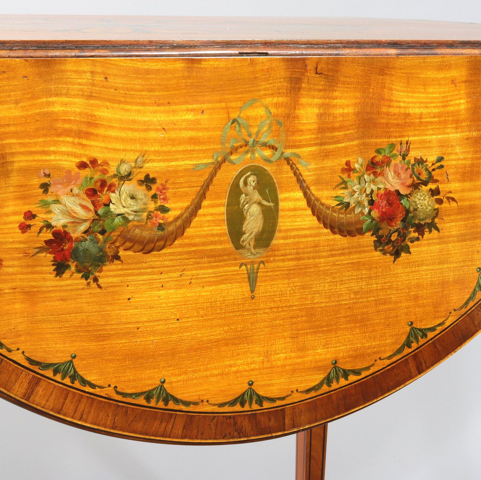 George III Satinwood And Kingwood Polychrome Painted Oval Pembroke Table C1790 photo buy