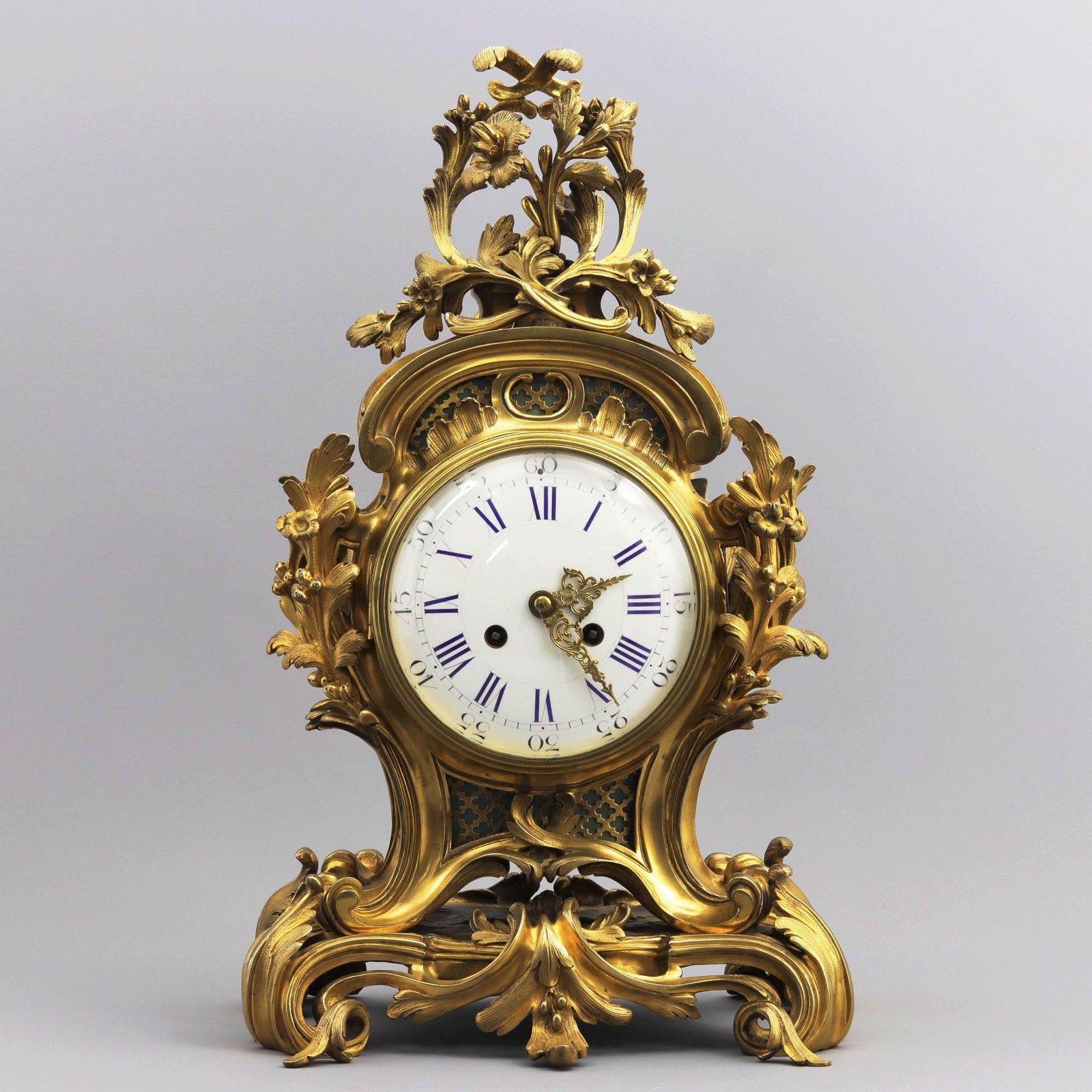 French Gilt Bronze Striking Mantel Clock With Garniture By Vincenti & Cie C.1860 photo for sale