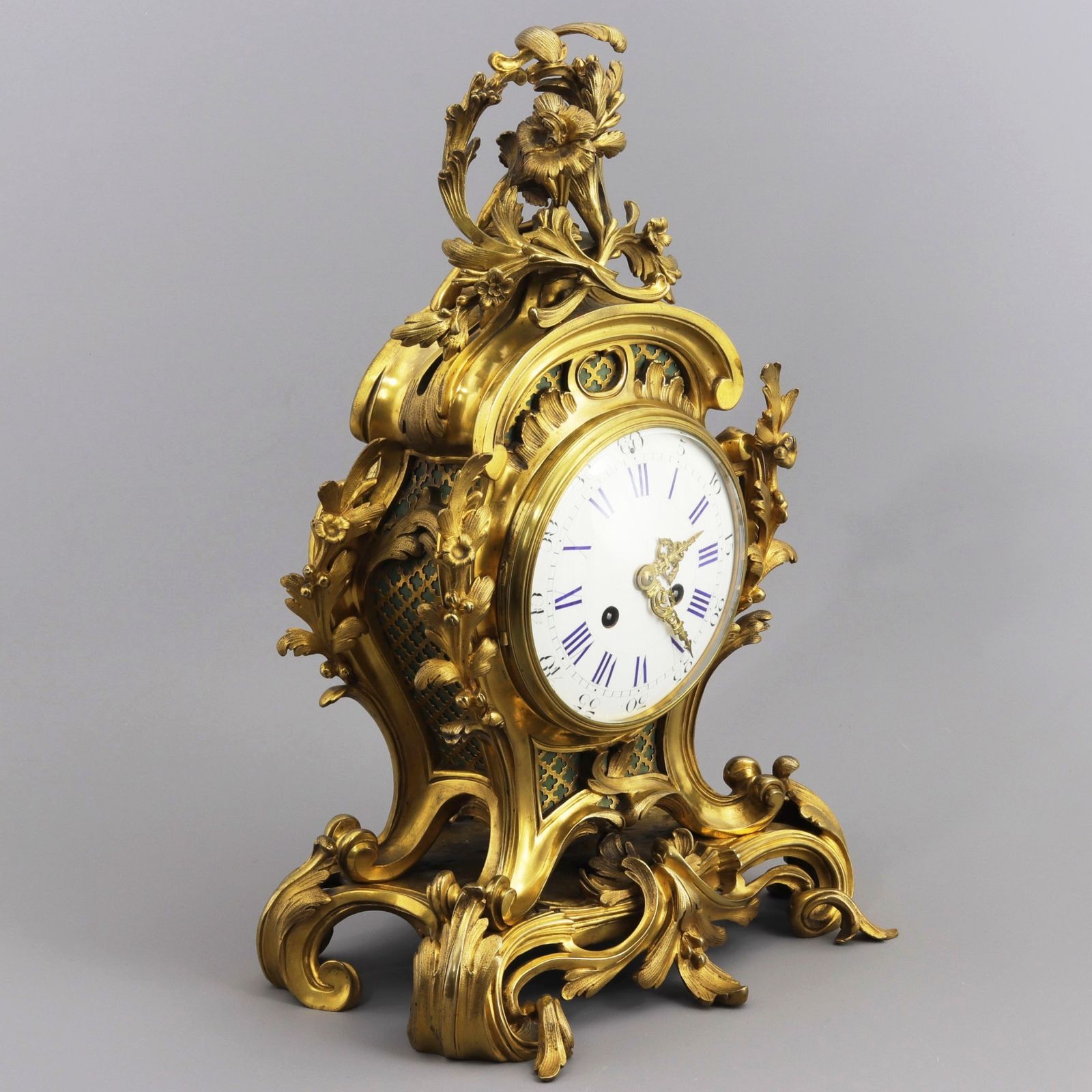French Gilt Bronze Striking Mantel Clock With Garniture By Vincenti & Cie C.1860 photo vintage