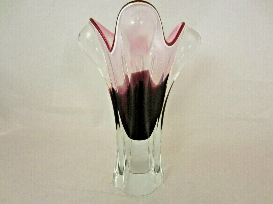 Czech Bohemia Sommerso Ice Cream Cone Glass Vase / Sculpture 70s photo furniture