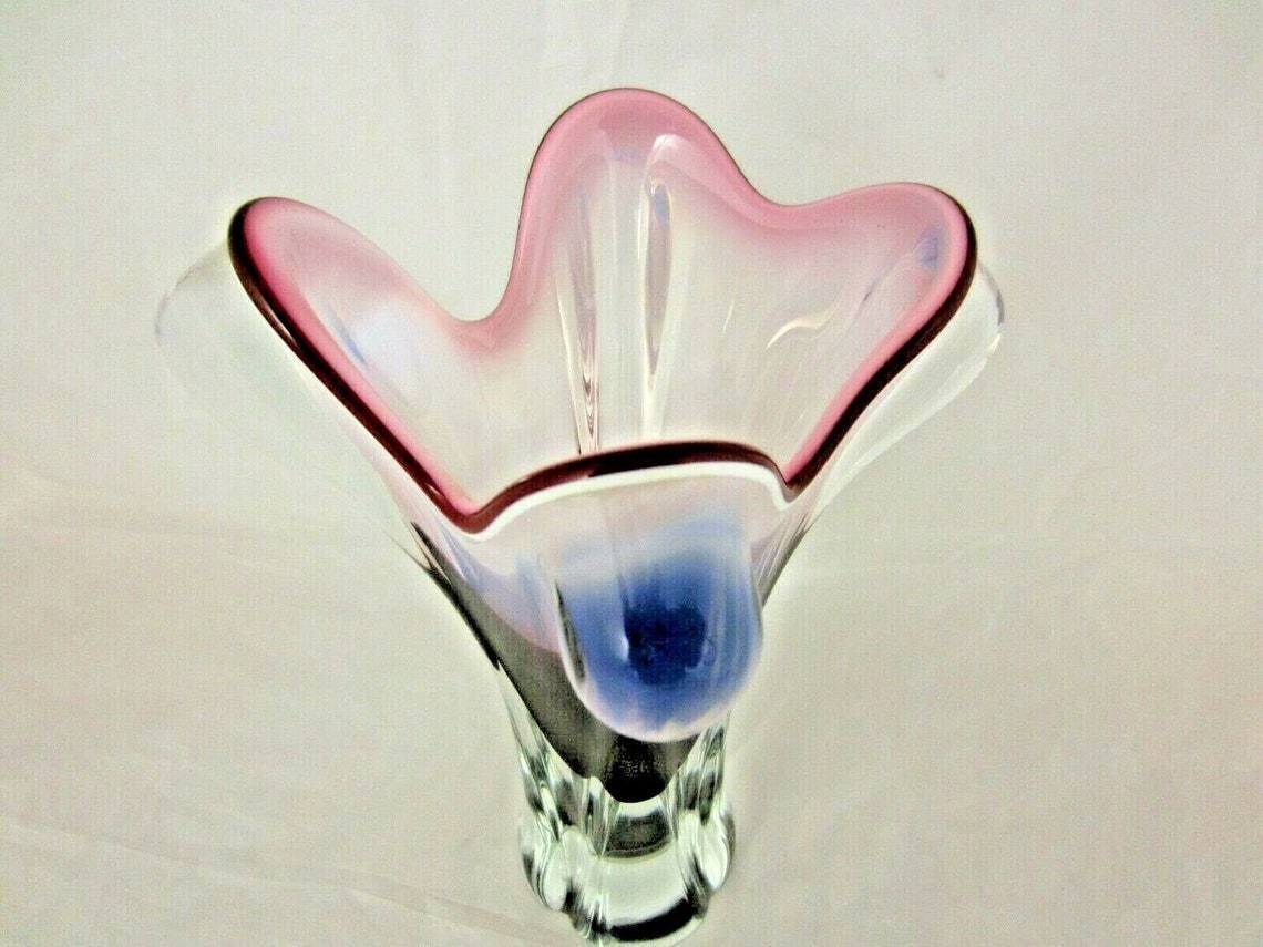 Czech Bohemia Sommerso Ice Cream Cone Glass Vase / Sculpture 70s photo Home Decor