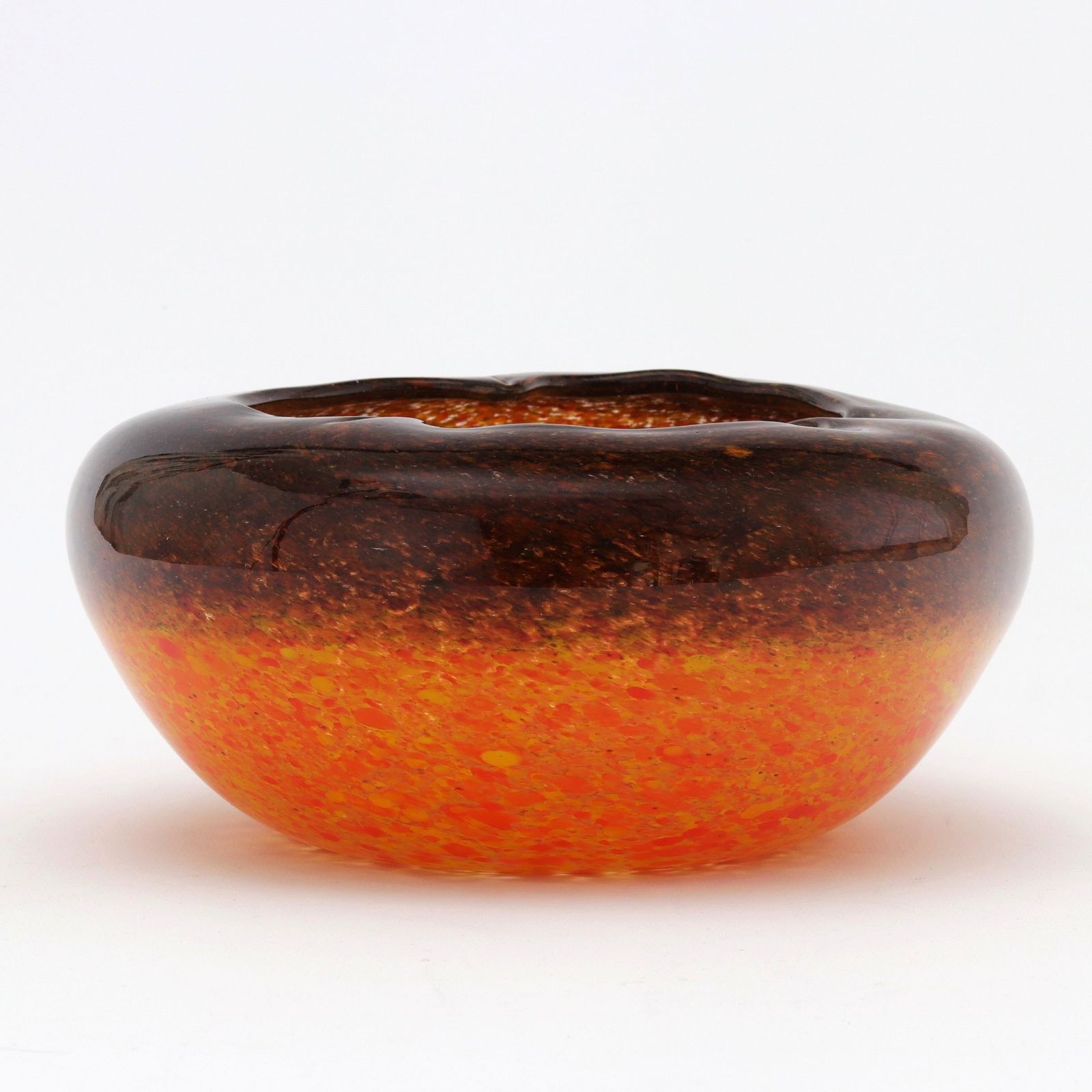 Monart Art Deco Orange And Bronze Glass Bowl With Trilobed Rim C1930s photo Home Decor