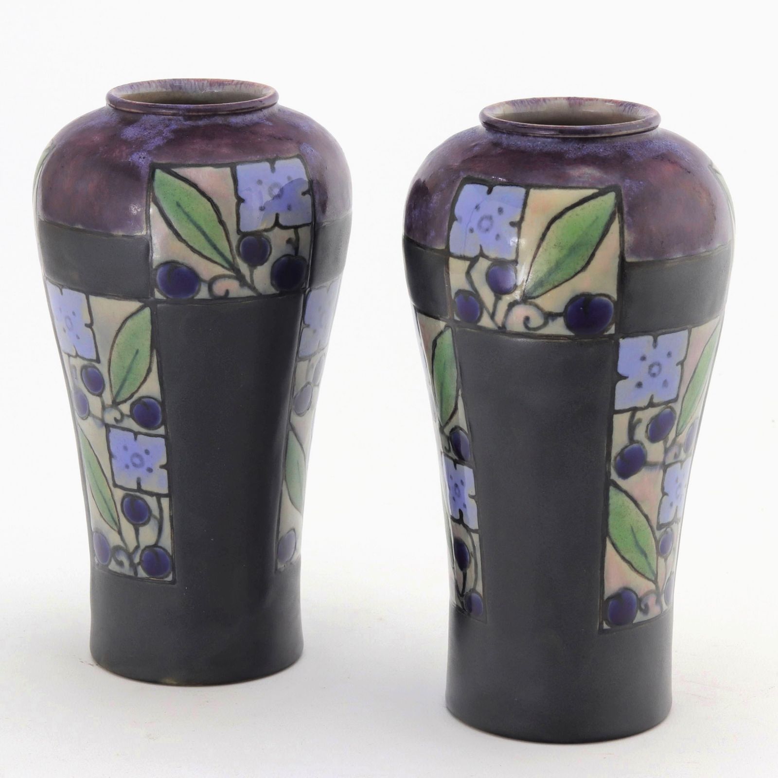 Pair Of Royal Doulton Art Deco Stoneware Vases By Florrie Jones C1920 photo for sale