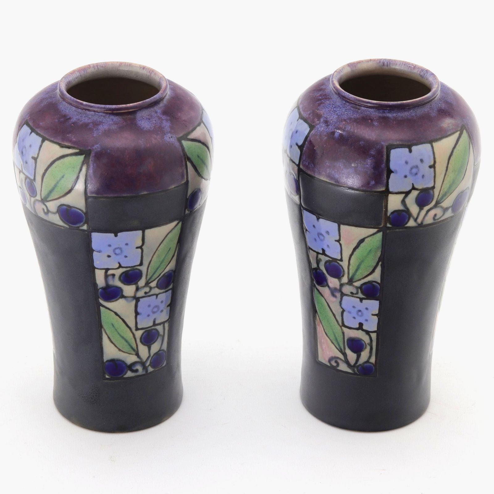 Pair Of Royal Doulton Art Deco Stoneware Vases By Florrie Jones C1920 photo vinterior