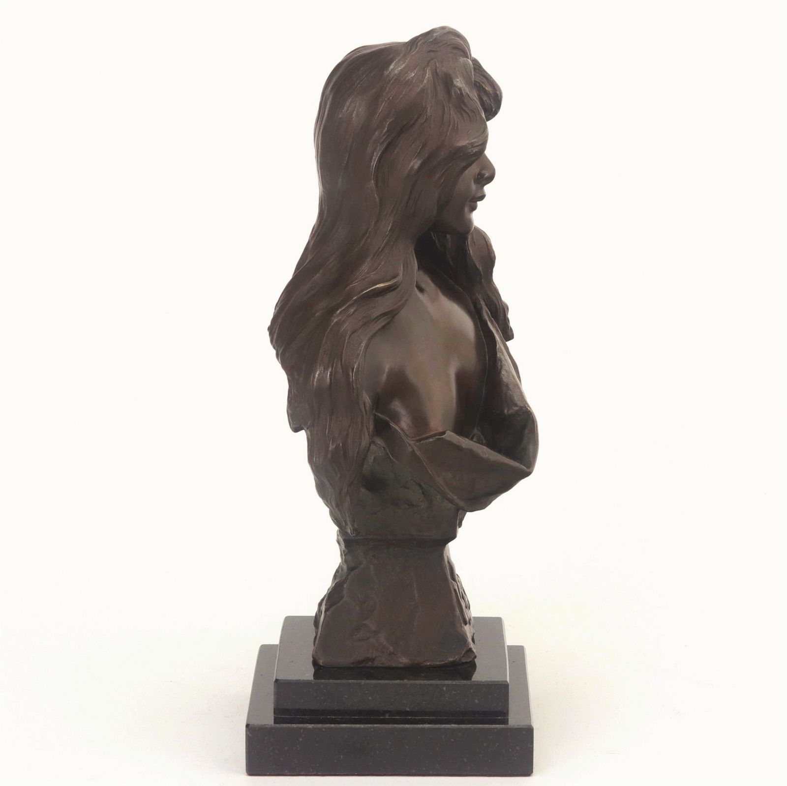 photo furniture Art Nouveau Patinated Bronze Bust "Nelly" By Emmanuel Villanis C1890