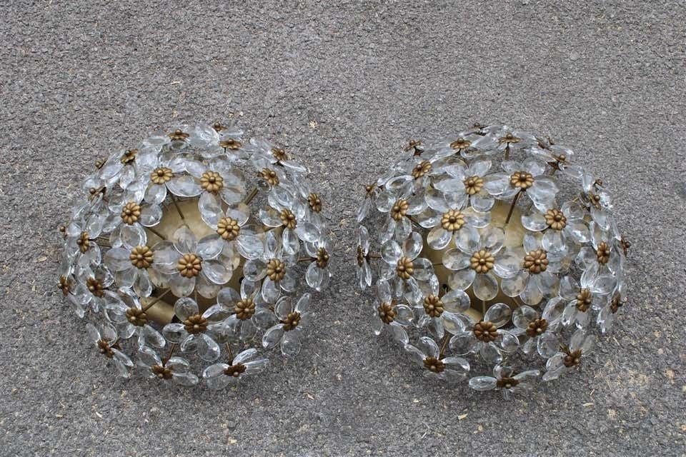 Round Pair Of Bouque Of Flowers In Crystal And Metal French Design, 1950s photo furniture