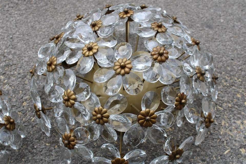 Round Pair Of Bouque Of Flowers In Crystal And Metal French Design, 1950s photo buy