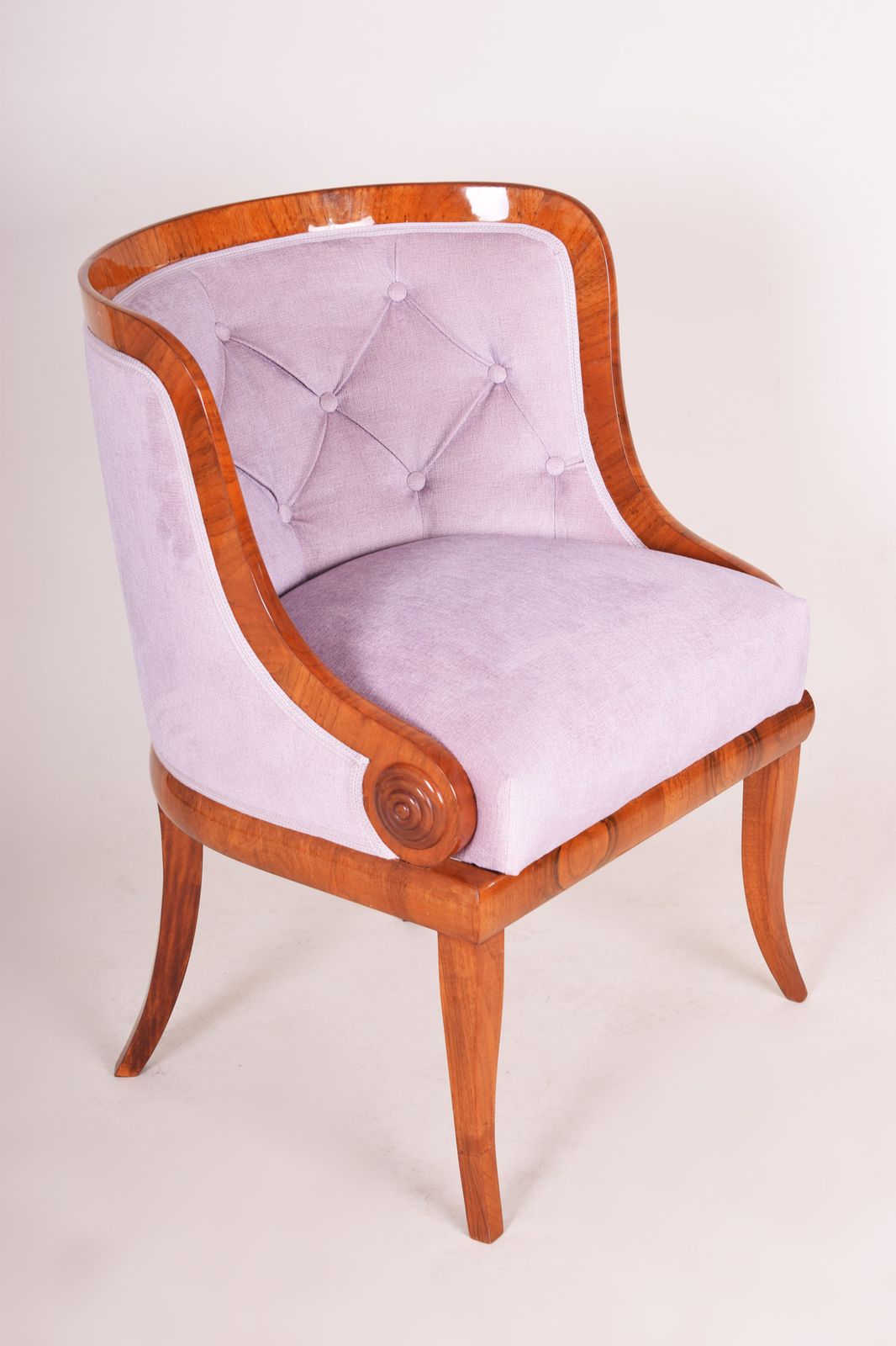 Brown And Pink Bohemian Armchair Made Out Of Walnut, 1820s, Biedermeier Style