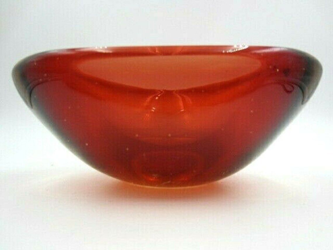 photo for sale Murano Poli Seguso Era Xl Amber / Amber Art Glass Mid Century Tricorn Geode Bowl