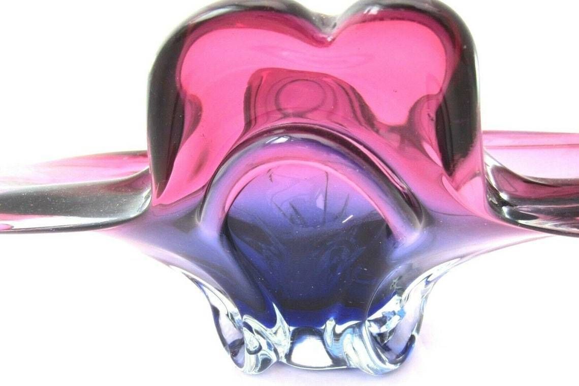 Murano Sommerso Blue Purple Poli Seguso Era Console Bowl 3.1 Kilo 48cm Long photo Home Decor