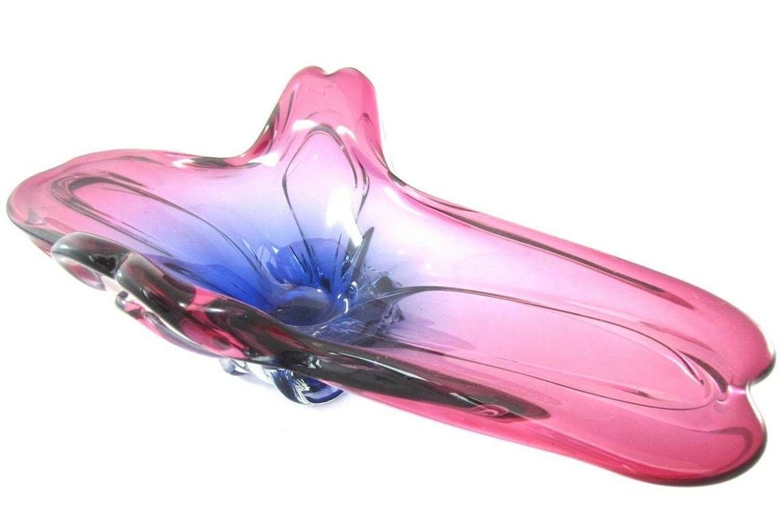 photo for sale Murano Sommerso Blue Purple Poli Seguso Era Console Bowl 3.1 Kilo 48cm Long