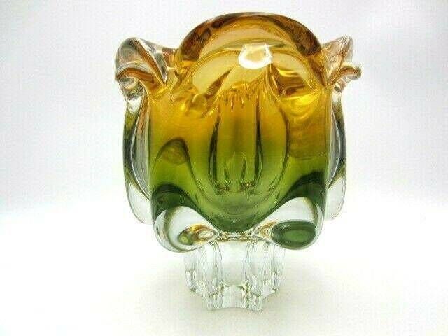Sommerso Chribska Xxl Organic Footed Round Orange And Green Art Glass Bowl photo furniture