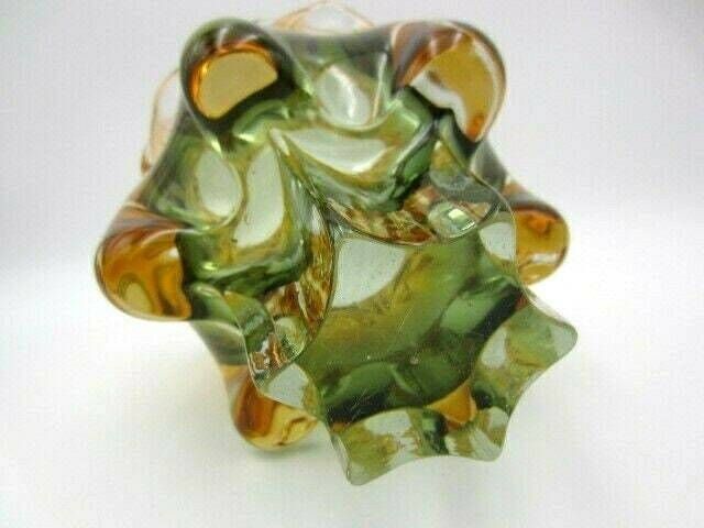 photo for sale Sommerso Chribska Xxl Organic Footed Round Orange And Green Art Glass Bowl