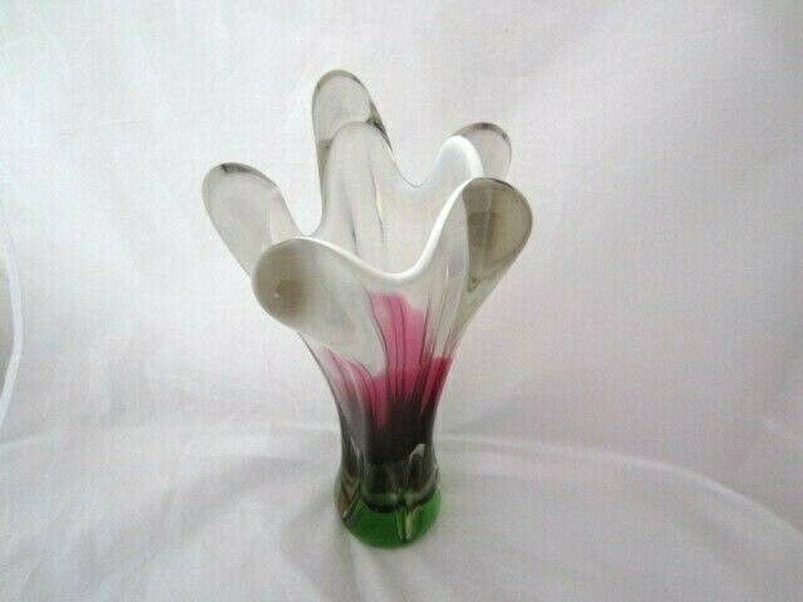 Czech Bohemia Xxl Sommerso Ice Cream Cone Art Glass Vase / Sculpture 70s photo Home Decor