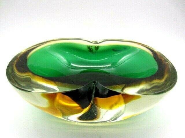 Rare Xxl Poli Seguso Era Murano 1.6kg Art Glass Geode Bowl Sommerso Green And Amber photo 253.0