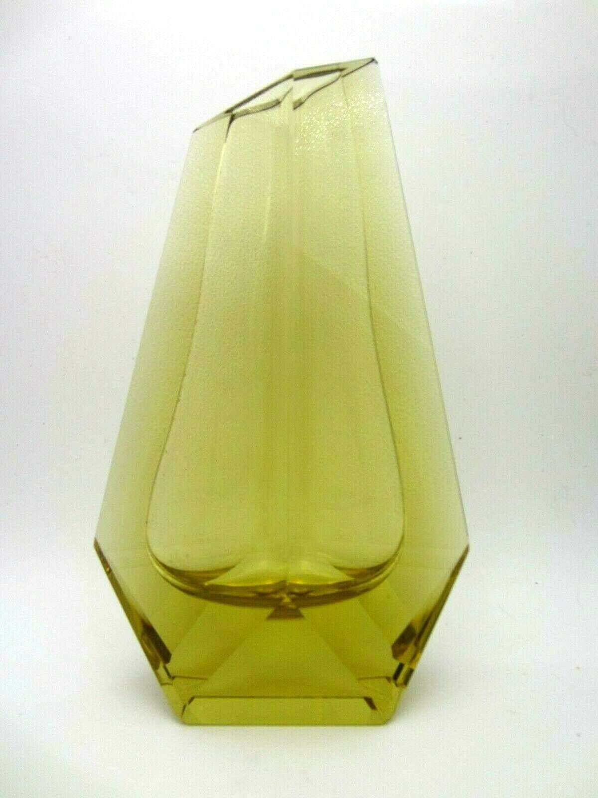 Geometric Shaped Art Glass Vase Czech Sculpture Cubist Faceted Vlastislav Hofman