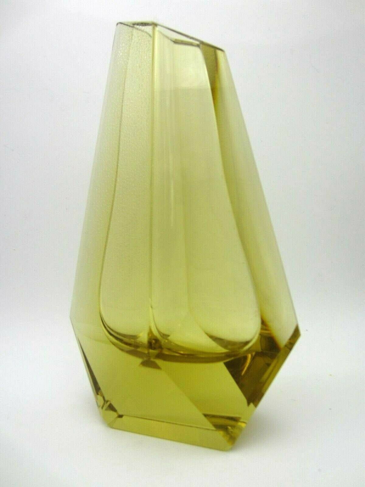Geometric Shaped Art Glass Vase Czech Sculpture Cubist Faceted Vlastislav Hofman photo vintage