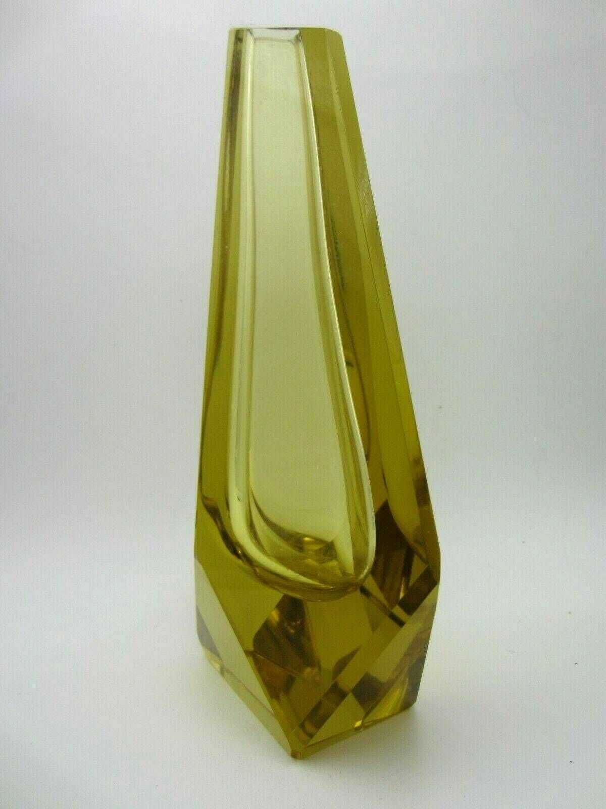 photo furniture Geometric Shaped Art Glass Vase Czech Sculpture Cubist Faceted Vlastislav Hofman