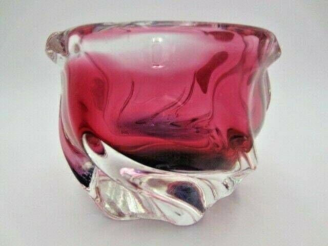 Chribska Organic Footed Round Pink Purple Sommerso Style Art Glass Bowl Label photo 58.0