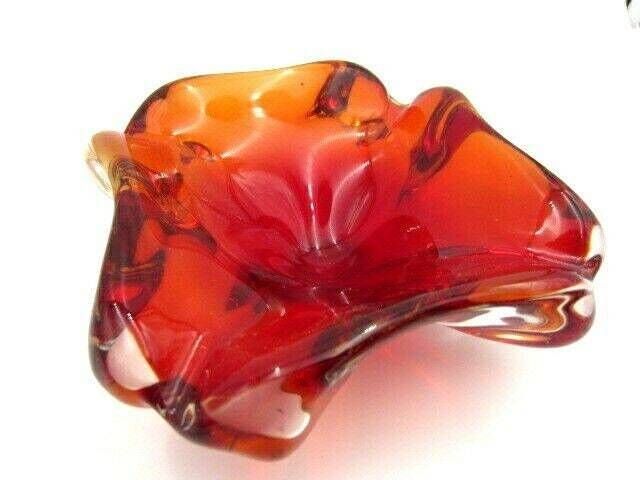 Bright Red Murano Sommerso Quality Italian Art Glass Bowl Candy Dish photo vinterior