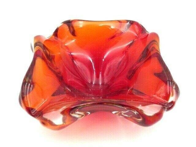 Bright Red Murano Sommerso Quality Italian Art Glass Bowl Candy Dish photo vintage