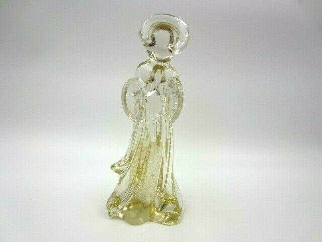 Crystal Praying Winged Angel With Halo Art Glass Statue Figurine Gold Flakes photo 93.0