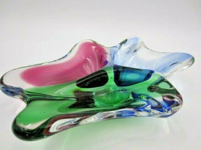 Murano Poli Seguso Era Freeform Blue Pink Green Three Section Sommerso Bowl photo furniture