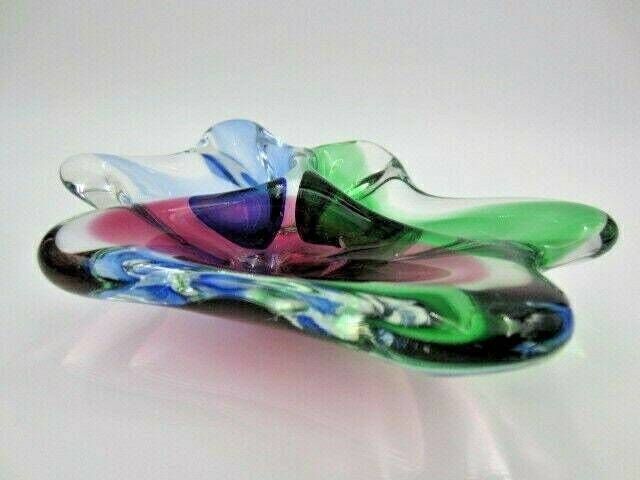 Murano Poli Seguso Era Freeform Blue Pink Green Three Section Sommerso Bowl photo 93.0