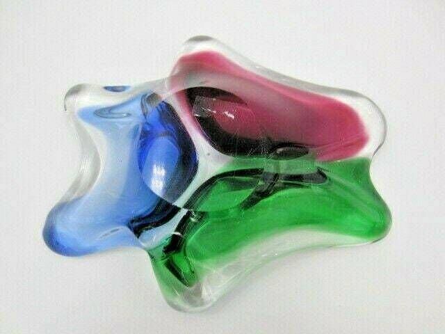 Murano Poli Seguso Era Freeform Blue Pink Green Three Section Sommerso Bowl photo vintage