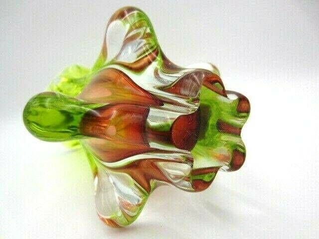 Mid Century Vibrant Green And Pink Art Glass Chribska Sommerso Vase photo vintage