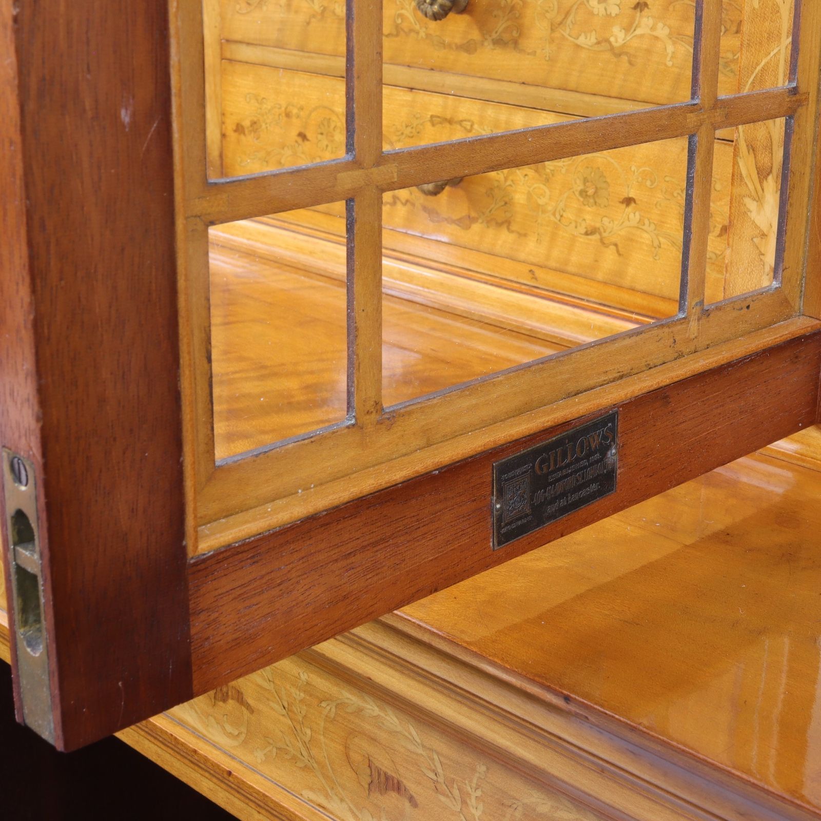 photo buy Fine Satinwood And Marquetry Display / Side Cabinet By Gillows Of London C1902