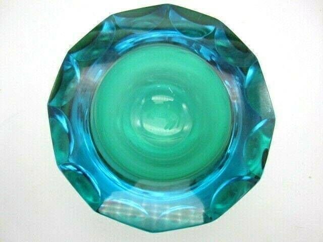 Caviar Bowl Huge Alessandro Mandruzzato Murano Faceted Green And Blue Sommerso Art Glass photo 402.0