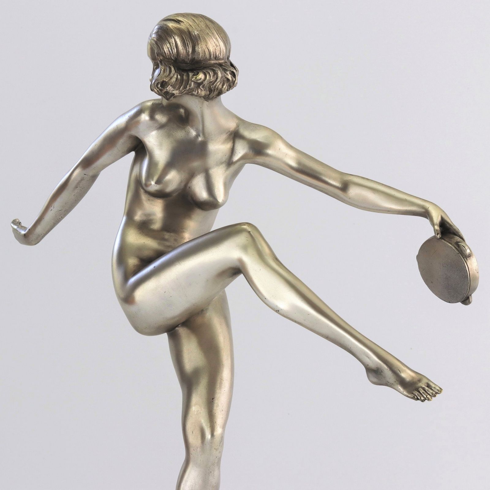 Pierre Laurel Art Deco Silvered Bronze Figure "Tambourine Dancer" C1925 photo 5425.0