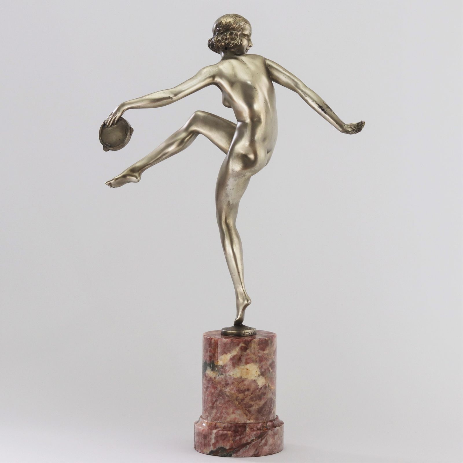 Pierre Laurel Art Deco Silvered Bronze Figure "Tambourine Dancer" C1925 photo buy