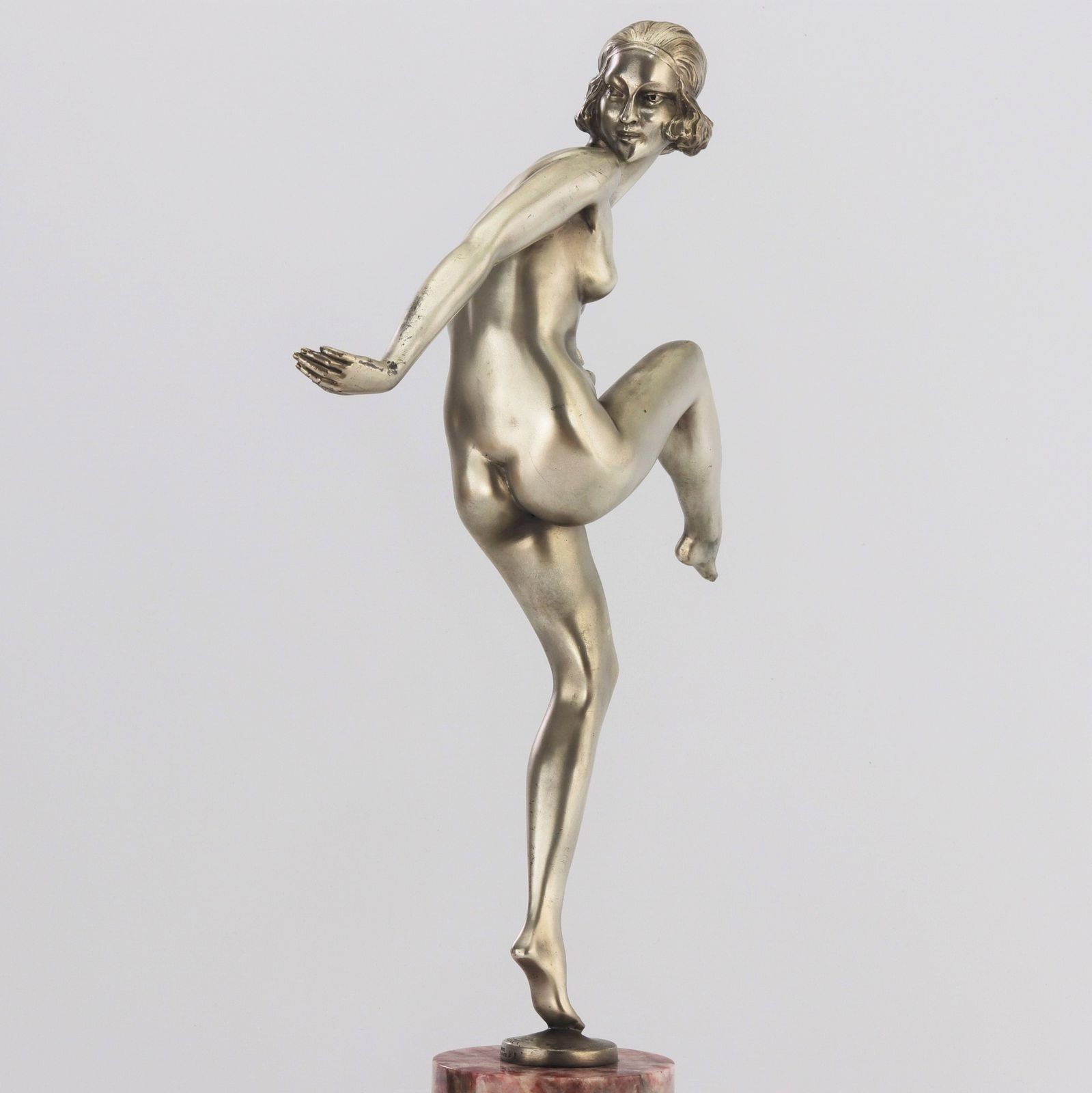 Home Decor Pierre Laurel Art Deco Silvered Bronze Figure "Tambourine Dancer" C1925 photo