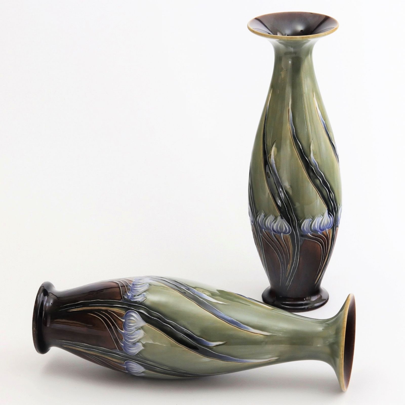 Tall Mirrored Pair Of Royal Doulton Secessionist Vases By Eliza Simmance C1903 photo vinterior