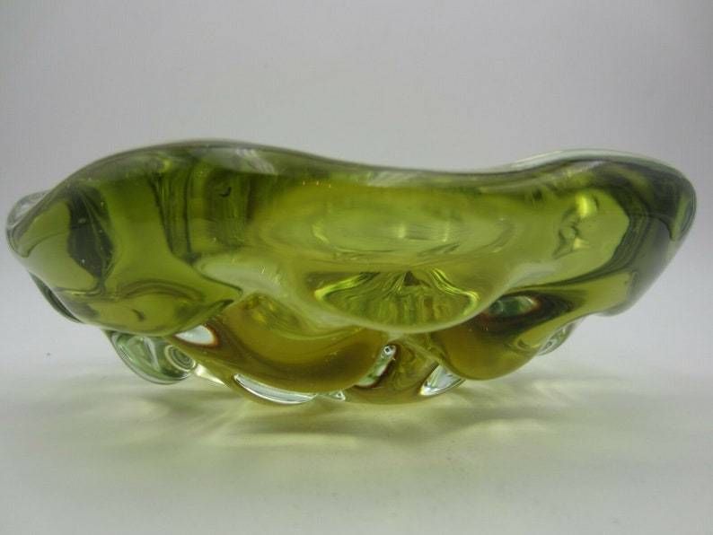 Archimede Seguso Yellow Green Jelly Mould Art Glass Sommerso Bowl Murano 1950s photo 85.0