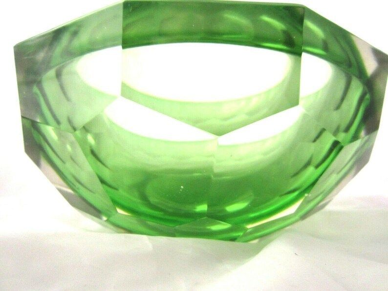 photo furniture Murano Mandruzzato 25cm 6kg Green Sommerso Diamond Cut Art Glass Caviar Bowl Xxl