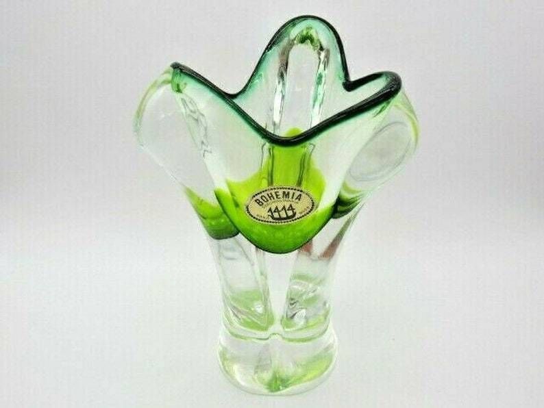 Sommerso Lime Green Ice Cream Cone Art Glass Vase  Sculpture Czech + Label photo 98.0